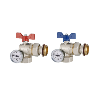 Emmeti Heizkreisverteiler Kugelhahn 1" (DN20) mit Thermometer Eck
