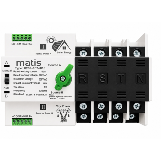 Matismart MTQ3-100/4P Automatischer Netzumschalter 4-polig 100A für Netz, PV, Generator