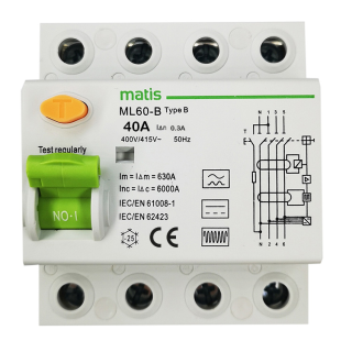 Matismart FI Schutzschalter Typ B allstromsensitiv 300mA/40A 4-Pol Intertek