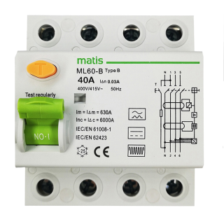 Matismart FI Schutzschalter Typ B allstromsensitiv 30mA/40A 4-Pol Intertek