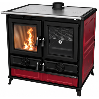Thermorossi Viola EVO Bordeaux Holzherd mit Speckstein, Gusseisen-Herdplatte und großem Backofen